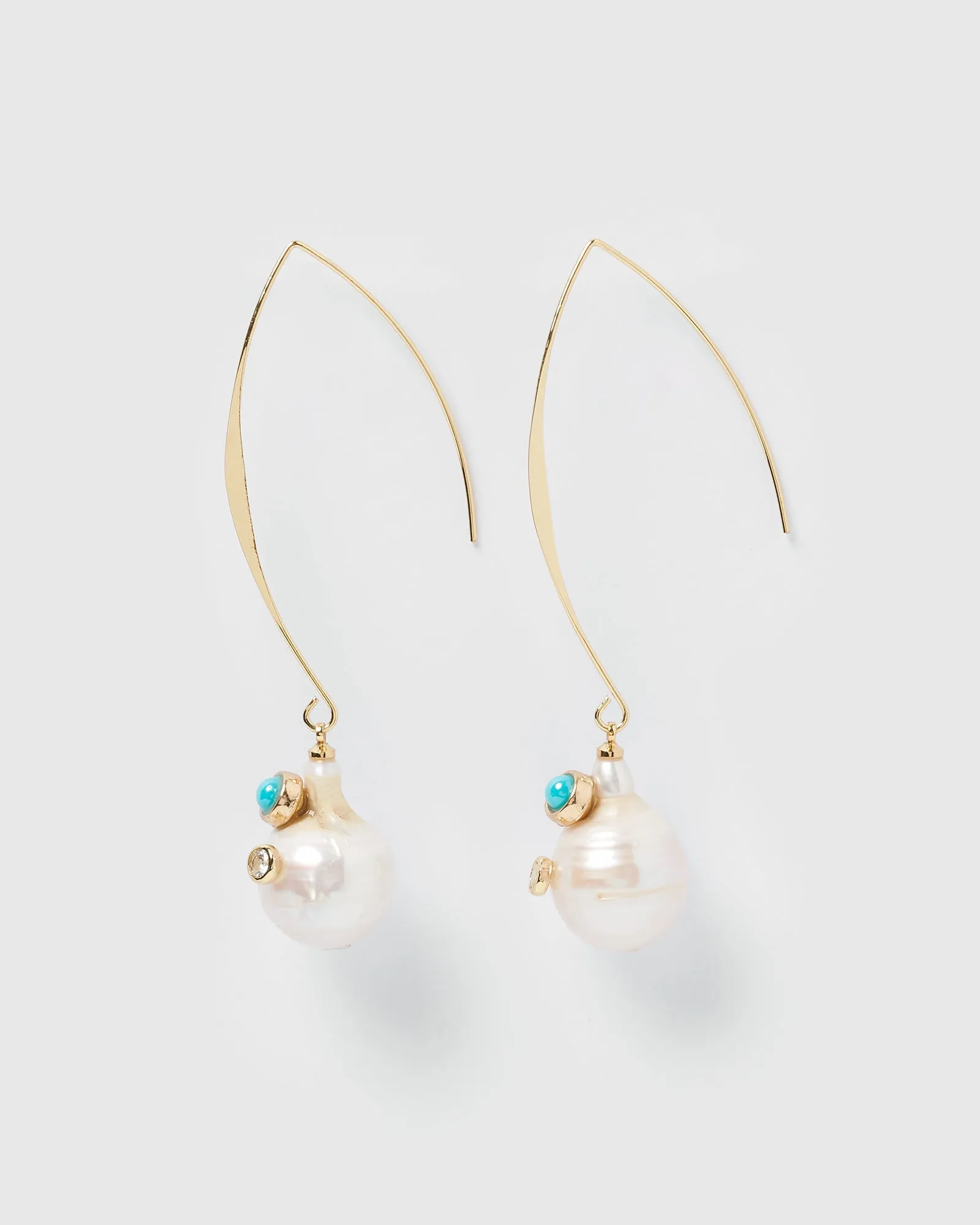 Miz Casa & Co Charlie Drop Pearl Embellished Earrings Turquoise Gold