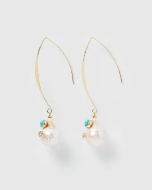 Miz Casa & Co Charlie Drop Pearl Embellished Earrings Turquoise Gold