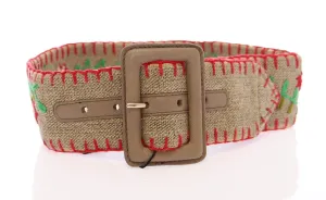 Multicolor Floral Leather Logo Belt