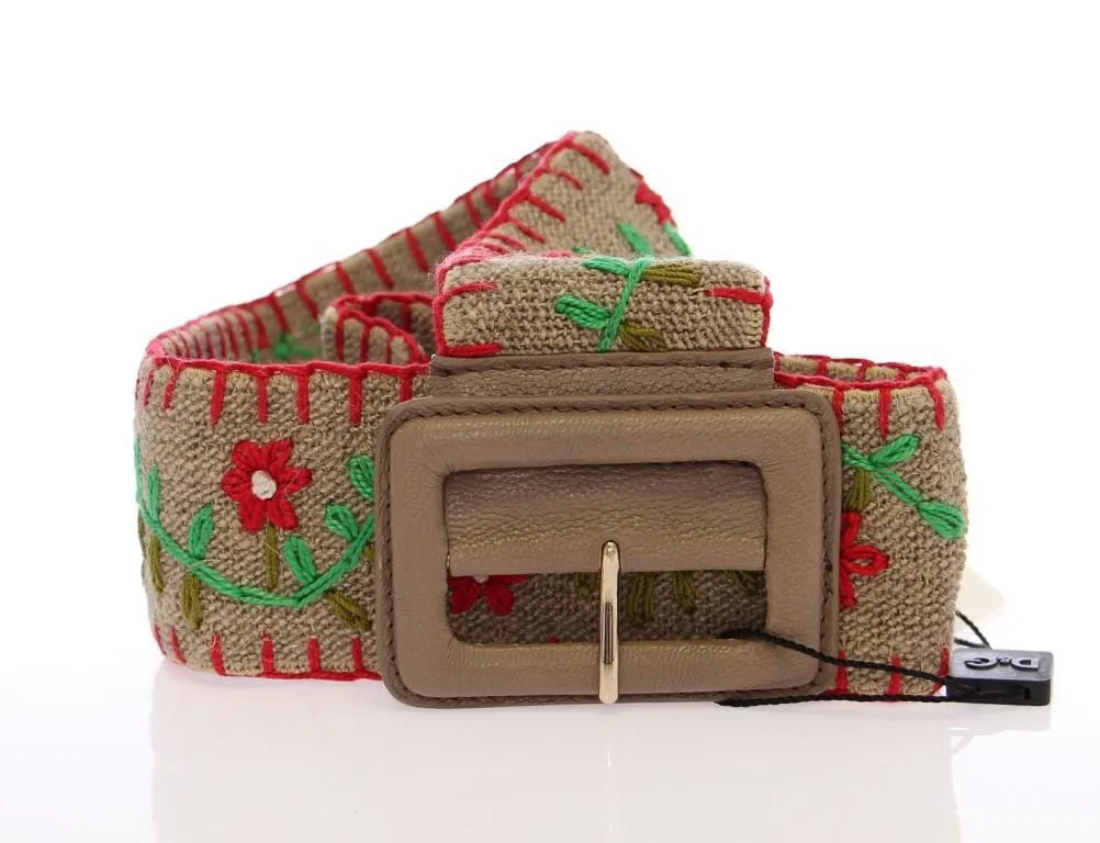 Multicolor Floral Leather Logo Belt