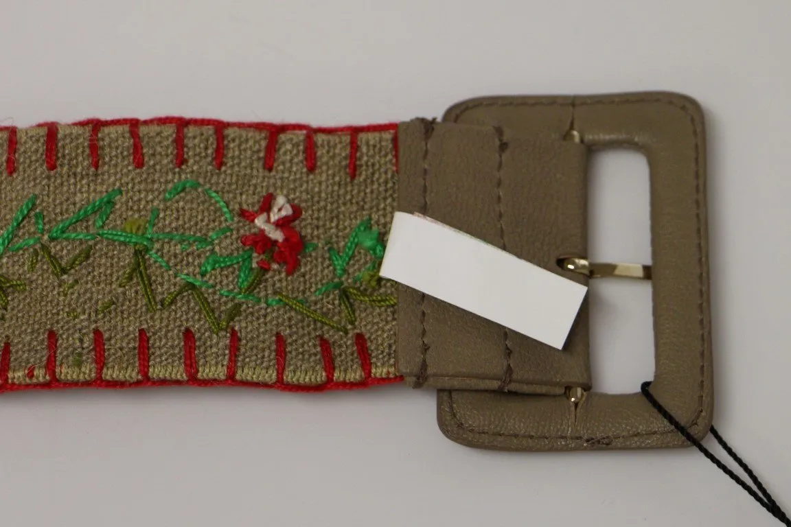 Multicolor Floral Leather Logo Belt