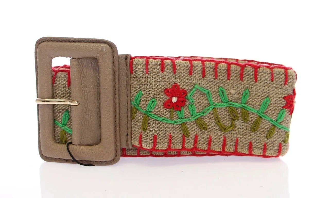 Multicolor Floral Leather Logo Belt