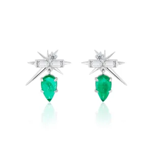 Muzo Emerald & Diamond Baguette Spike Earrings
