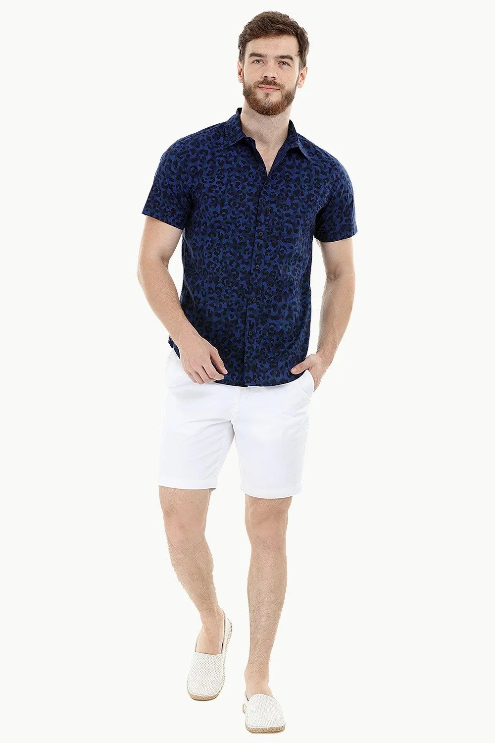 Navy Printed Holiday Shirt