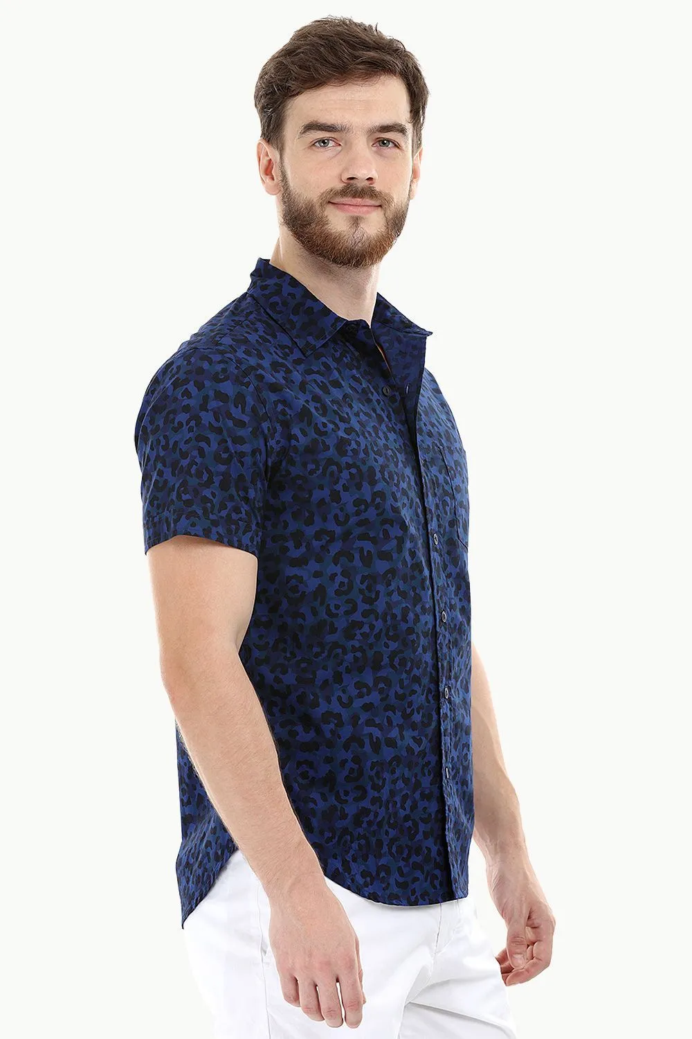 Navy Printed Holiday Shirt