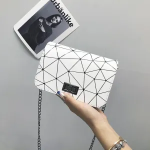 New Fashion Women Shoulder Bags PU Leather Lock Flap Handbag Chain Wild Crack Printing Plaid Lady Mini Messenger Bag