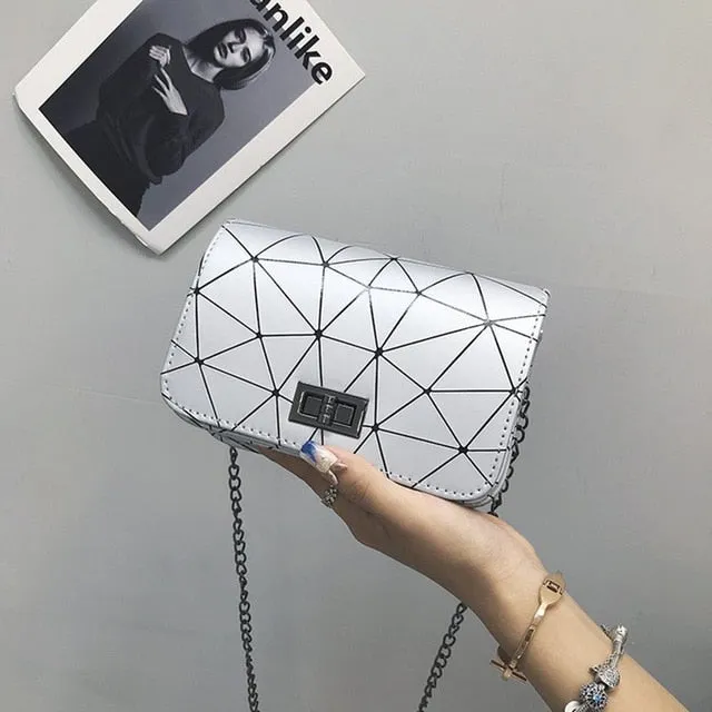New Fashion Women Shoulder Bags PU Leather Lock Flap Handbag Chain Wild Crack Printing Plaid Lady Mini Messenger Bag