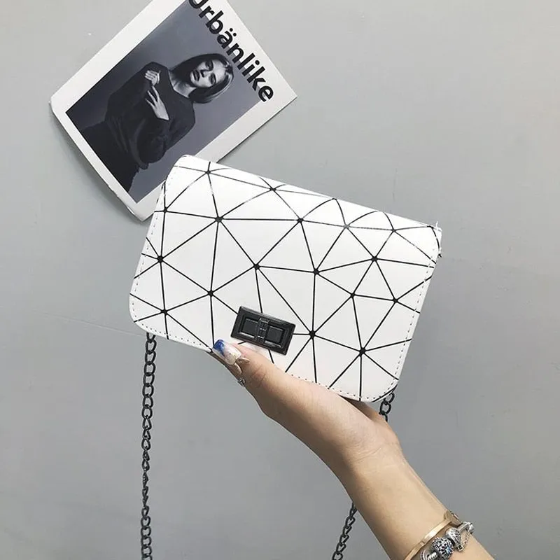 New Fashion Women Shoulder Bags PU Leather Lock Flap Handbag Chain Wild Crack Printing Plaid Lady Mini Messenger Bag
