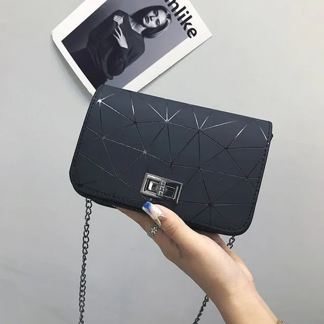New Fashion Women Shoulder Bags PU Leather Lock Flap Handbag Chain Wild Crack Printing Plaid Lady Mini Messenger Bag