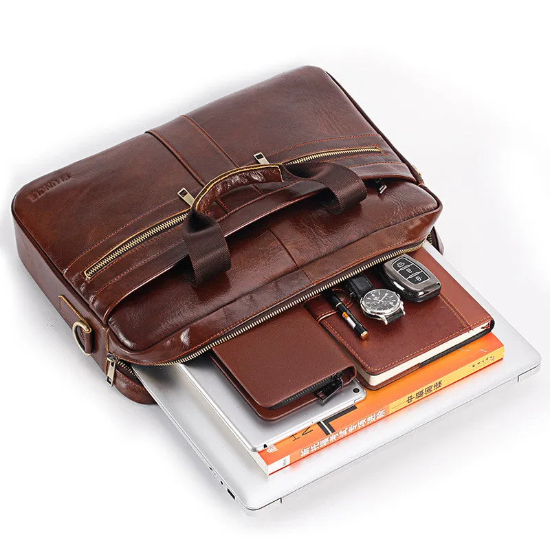 New leather men briefcase Leather Messenger Bag