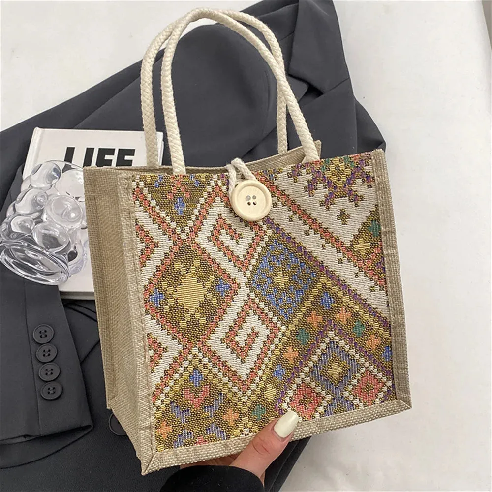 New Linen Bag Women Ethnic Patterns Handbag Eco-Friendly Grocery Bag Gift Bag With Handle Portable Casual
