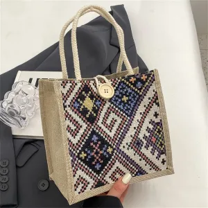 New Linen Bag Women Ethnic Patterns Handbag Eco-Friendly Grocery Bag Gift Bag With Handle Portable Casual