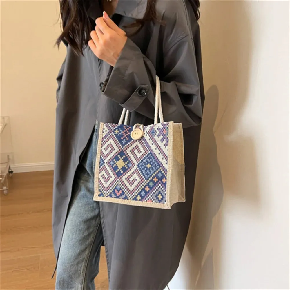 New Linen Bag Women Ethnic Patterns Handbag Eco-Friendly Grocery Bag Gift Bag With Handle Portable Casual