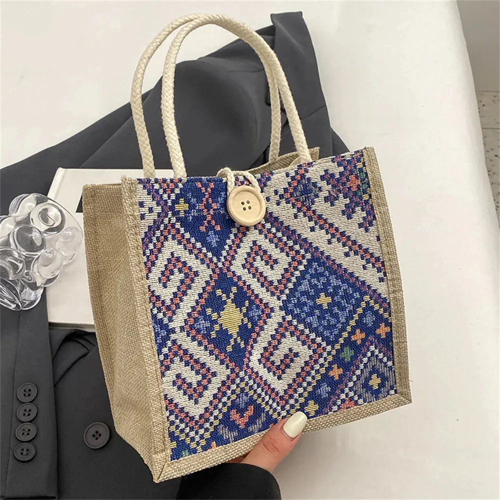 New Linen Bag Women Ethnic Patterns Handbag Eco-Friendly Grocery Bag Gift Bag With Handle Portable Casual