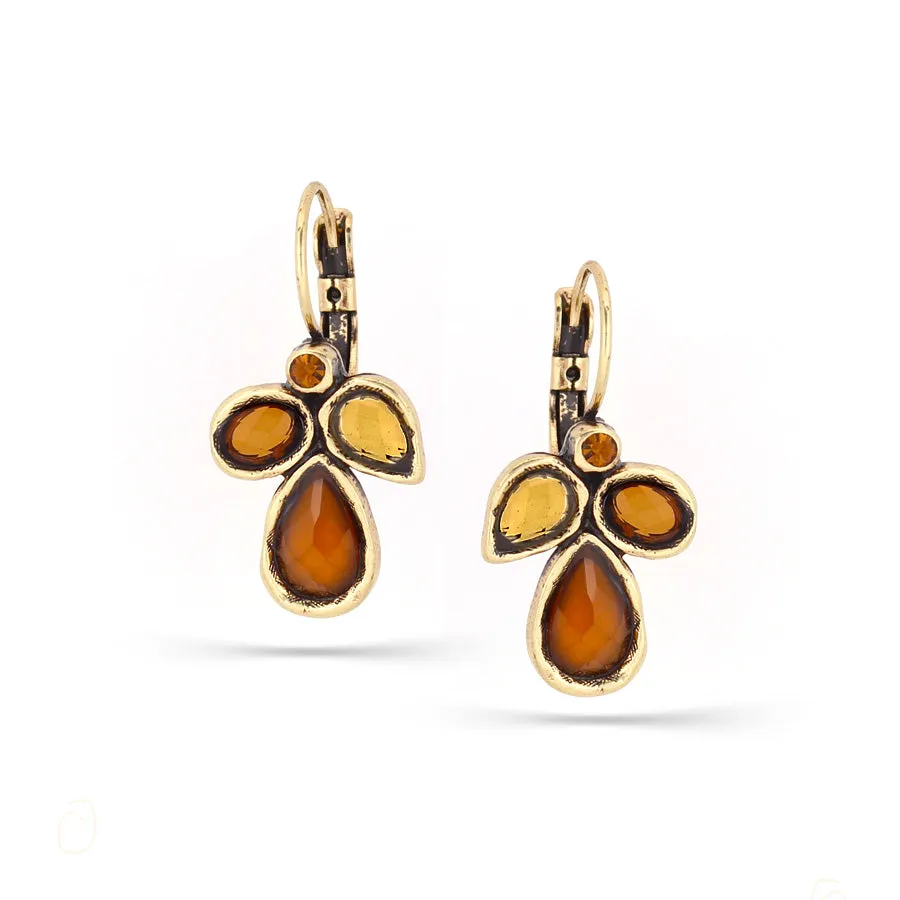 ORANGE AND YELLOW CRYSTAL DROP  EARRINGS #160BR3601