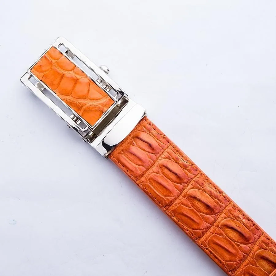 Orange Genuine Crocodile Skin Leather Mens Belts