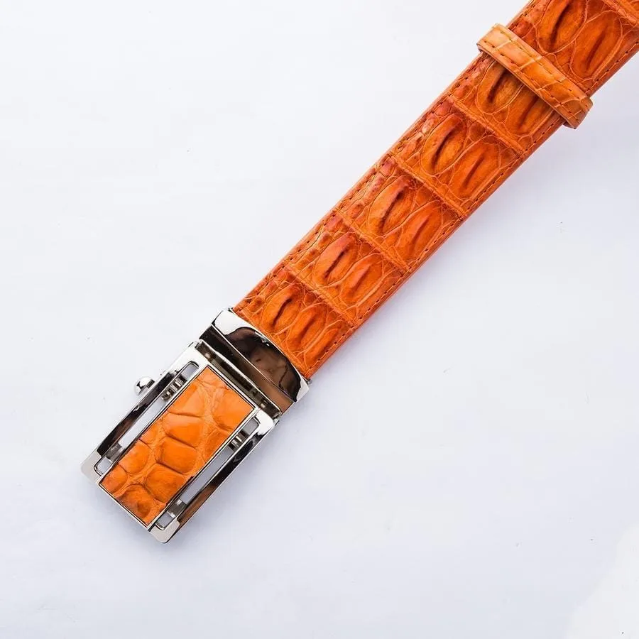 Orange Genuine Crocodile Skin Leather Mens Belts
