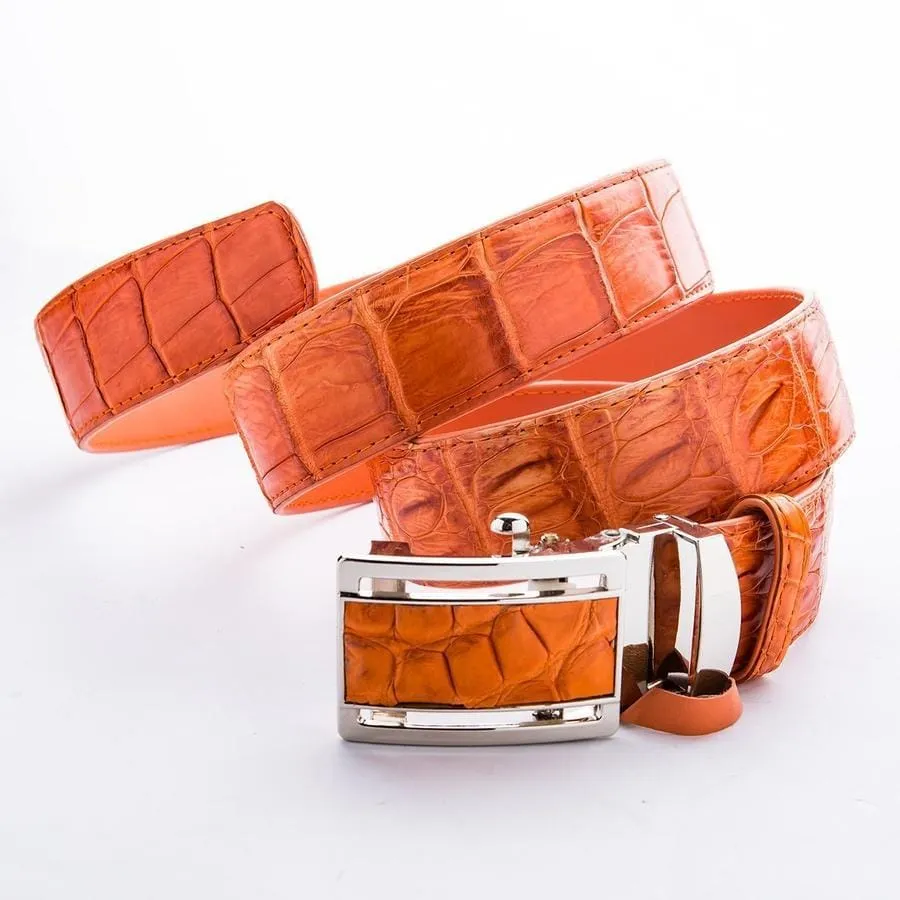 Orange Genuine Crocodile Skin Leather Mens Belts