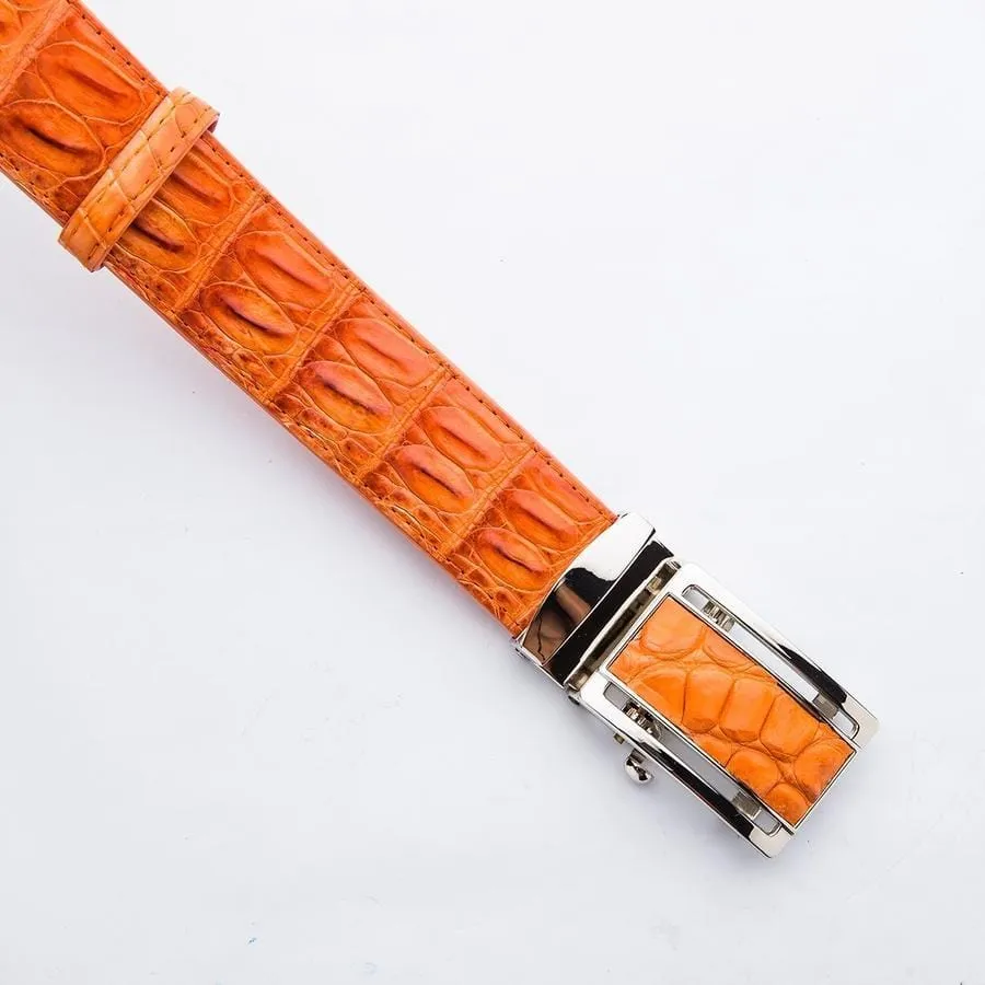 Orange Genuine Crocodile Skin Leather Mens Belts