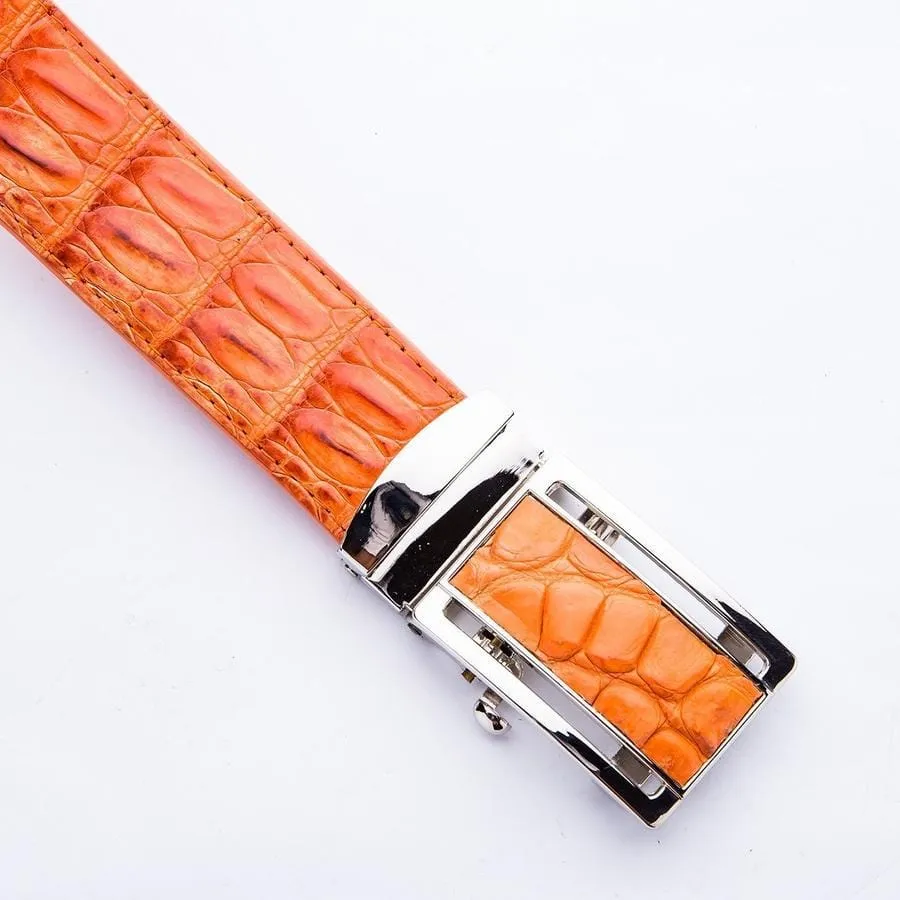 Orange Genuine Crocodile Skin Leather Mens Belts