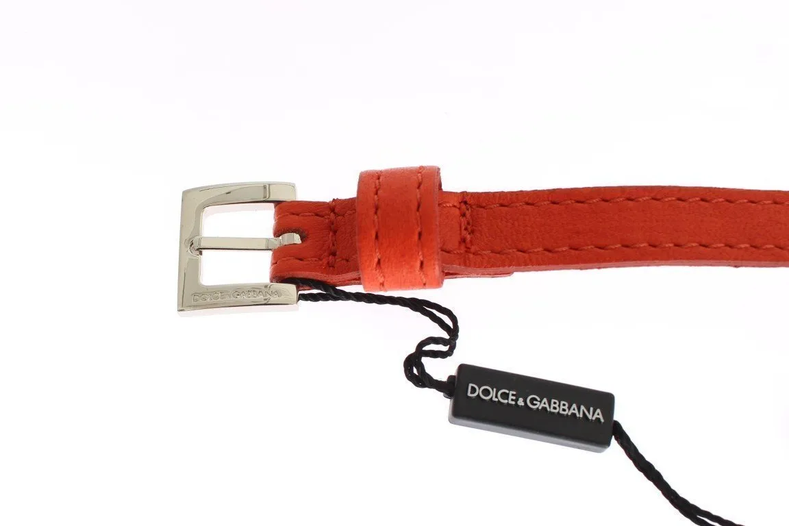Orange Leather Silver Buckle Logo Belt