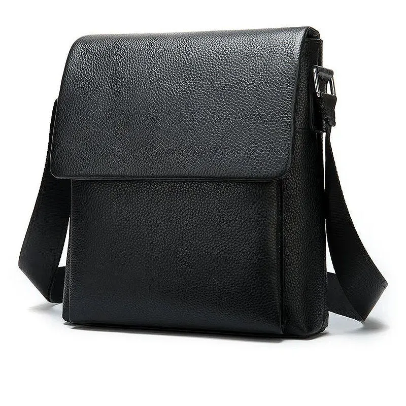 OSKA Men's Shoulder Postman Top Genuine Leather Bag - Black