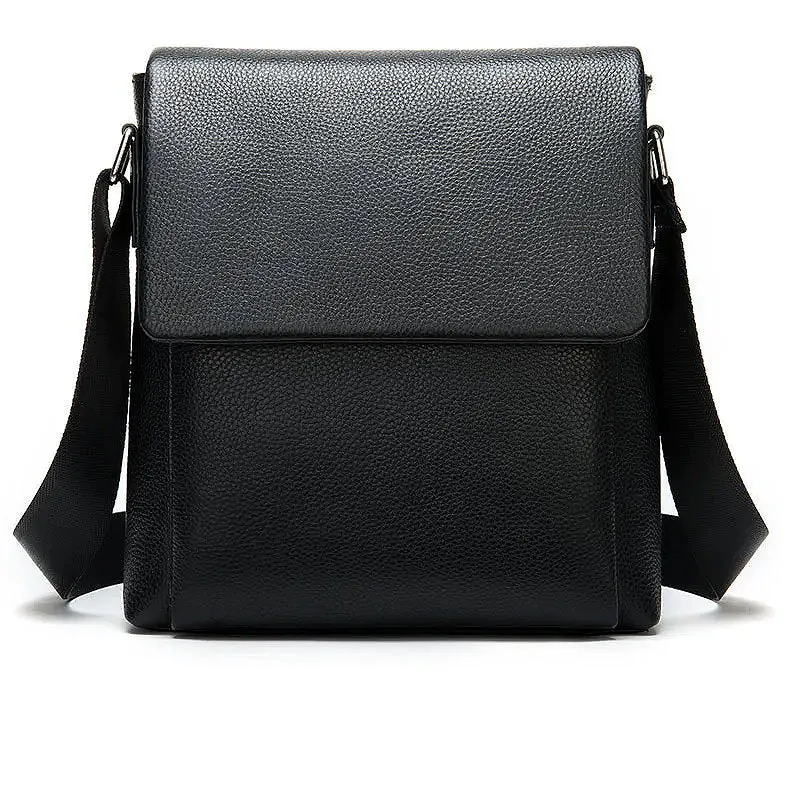 OSKA Men's Shoulder Postman Top Genuine Leather Bag - Black