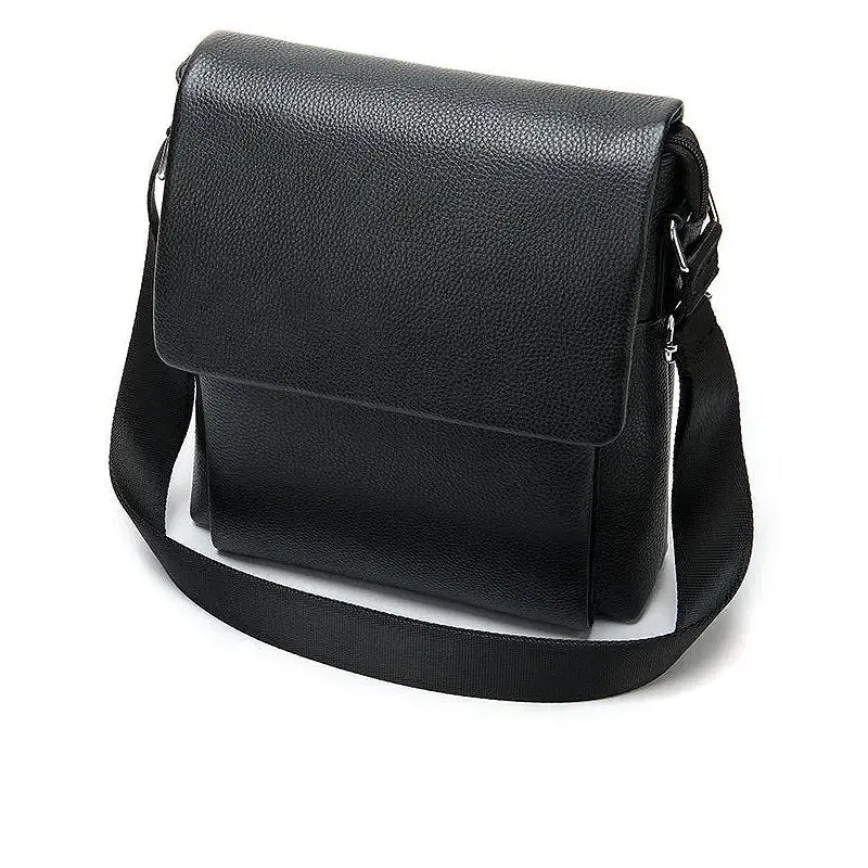 OSKA Men's Shoulder Postman Top Genuine Leather Bag - Black