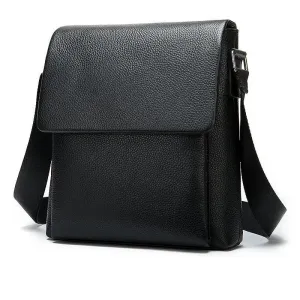 OSKA Men's Shoulder Postman Top Genuine Leather Bag - Black