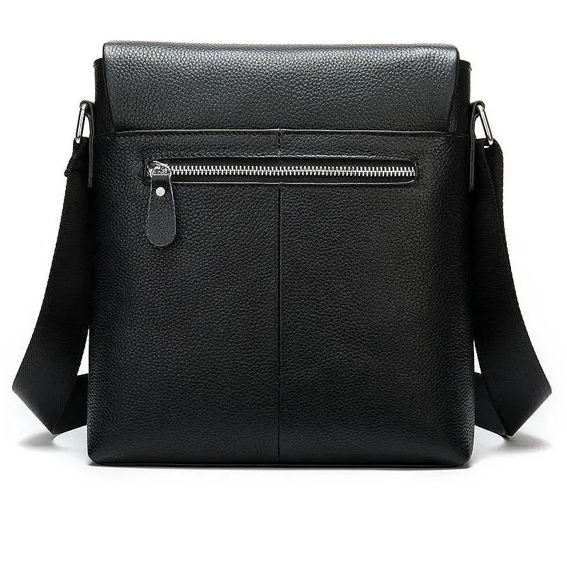 OSKA Men's Shoulder Postman Top Genuine Leather Bag - Black