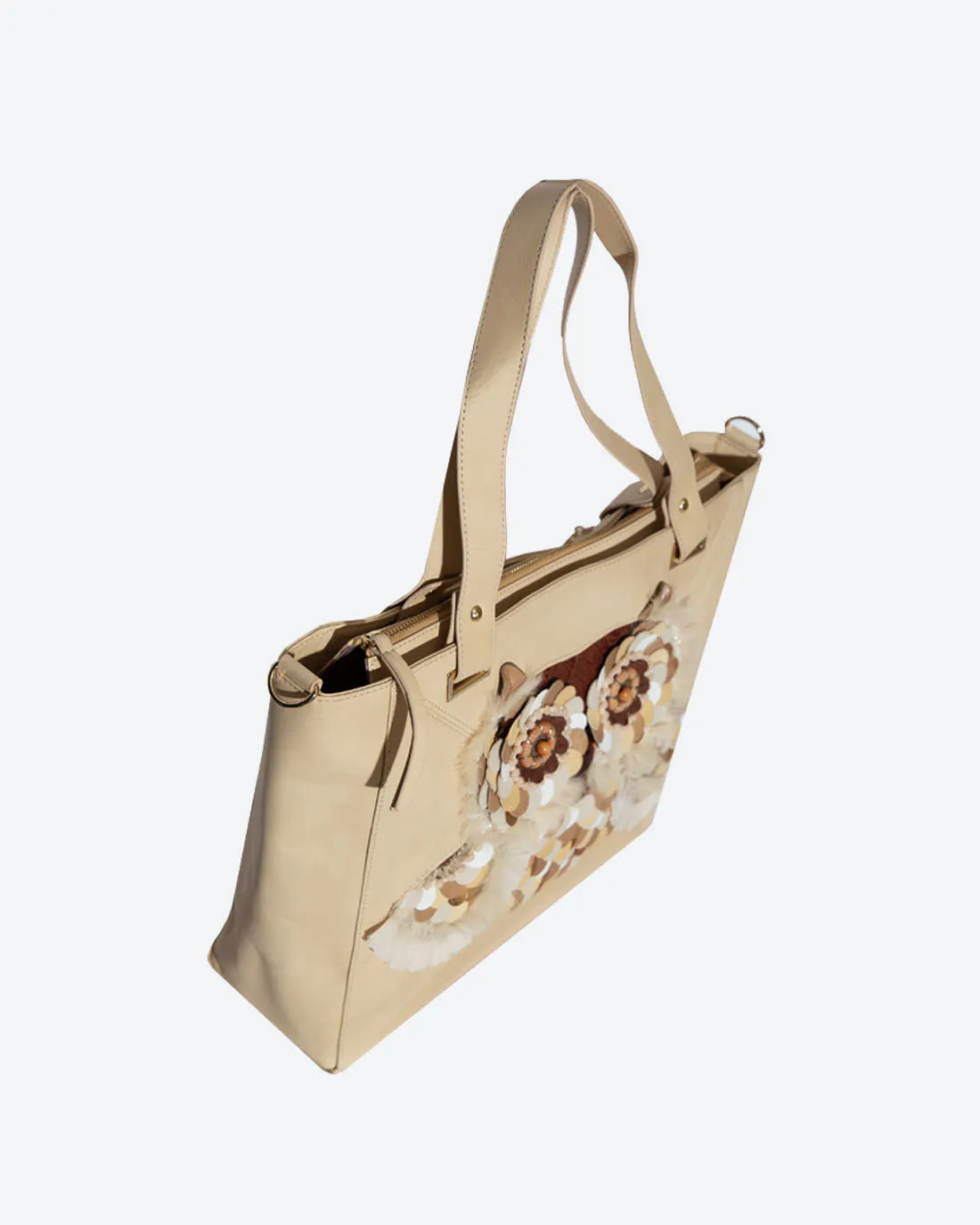 OWL Leather Applique Tote Bag