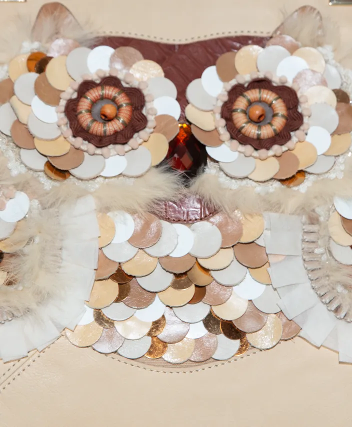OWL Leather Applique Tote Bag