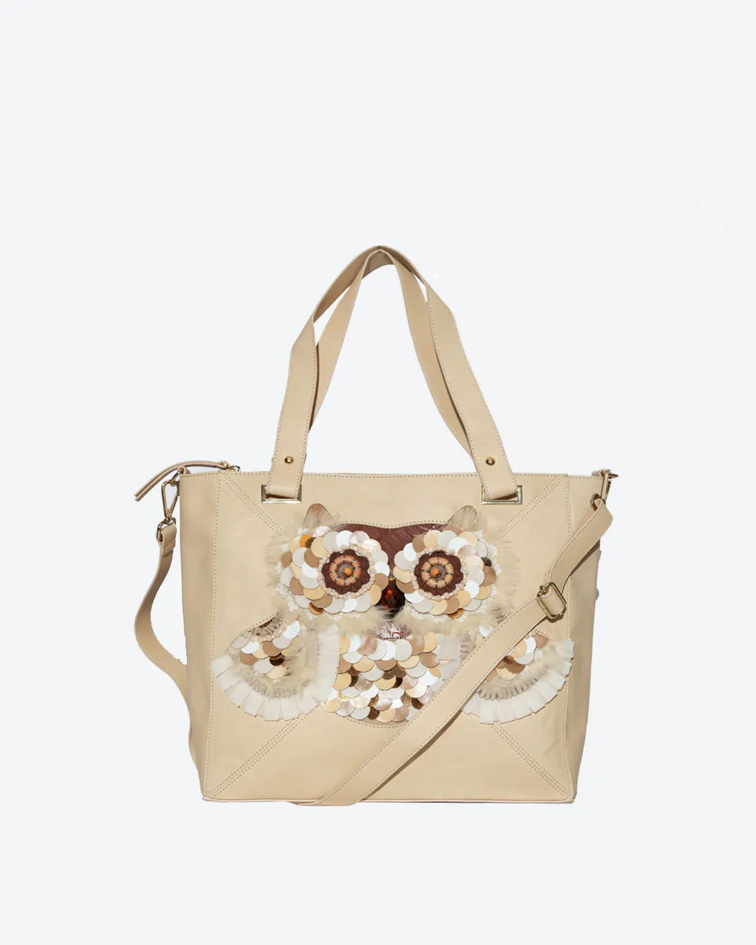 OWL Leather Applique Tote Bag