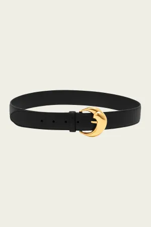 Paisley-Buckle Leather Belt in Black