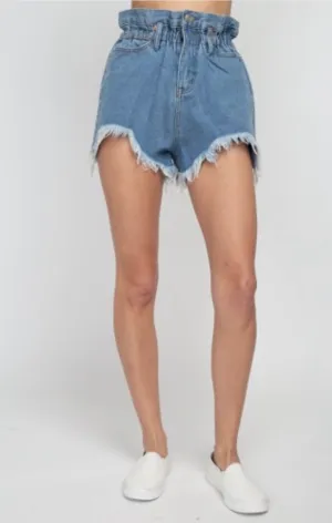 Paper Bag Waist Fray Hem Short