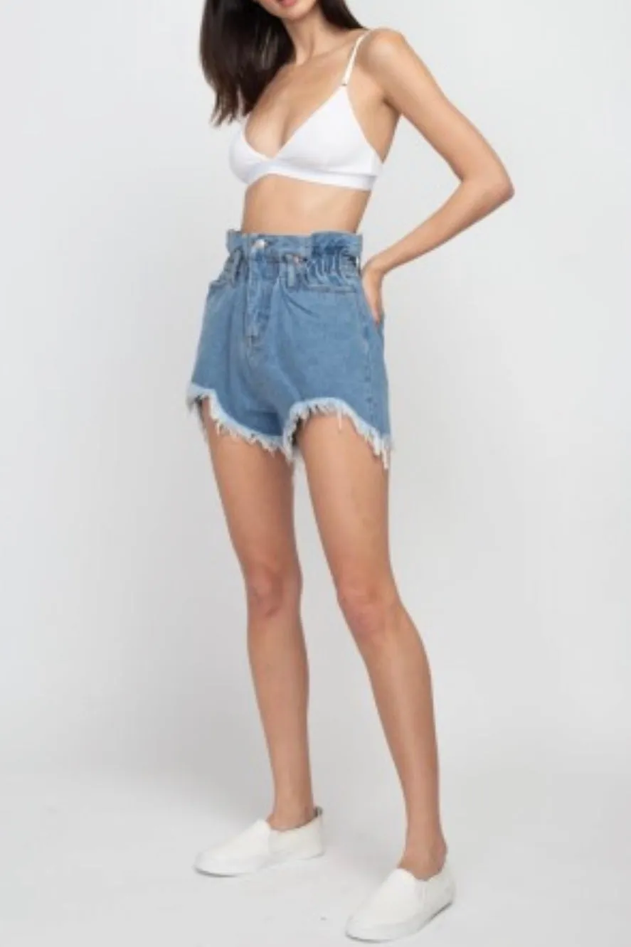 Paper Bag Waist Fray Hem Short