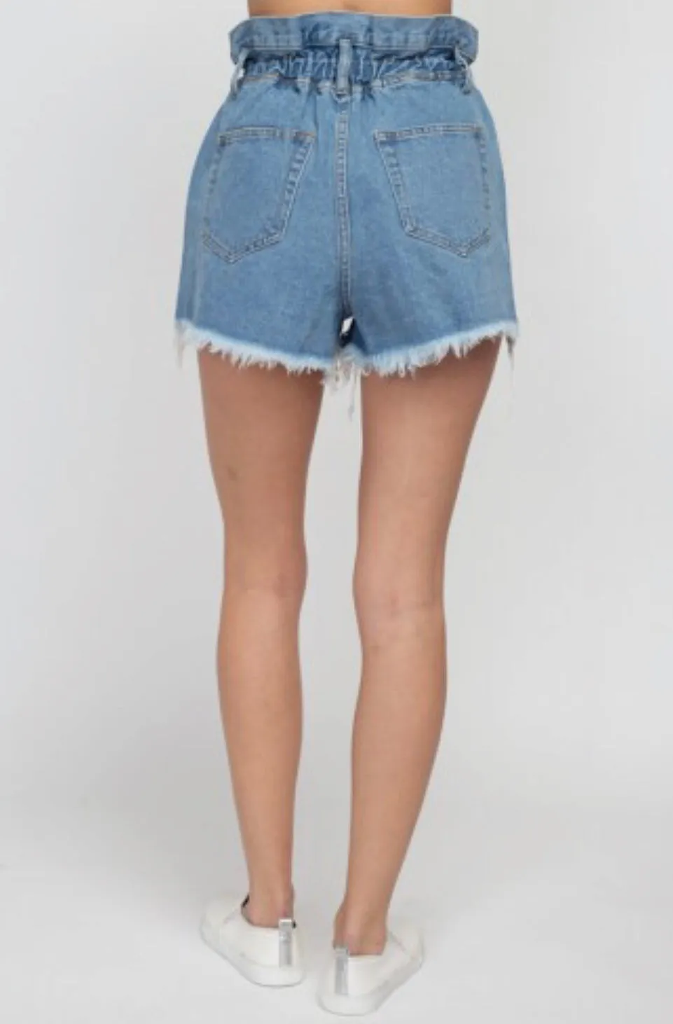 Paper Bag Waist Fray Hem Short