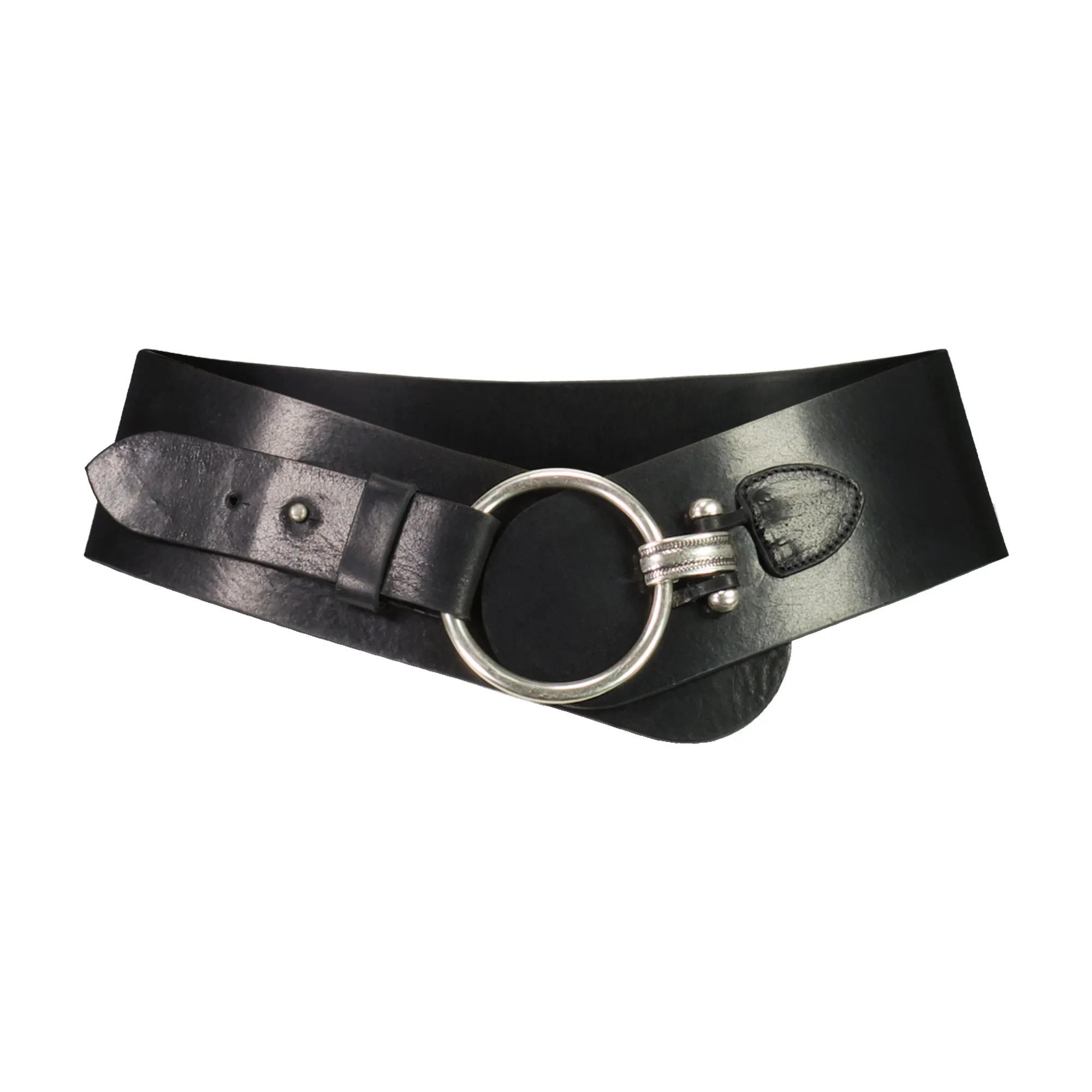 PAULA RYAN O Ring Leather Belt - Black/Nickel