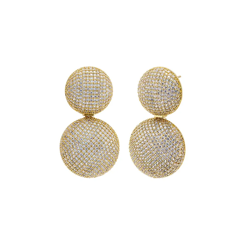 Pave Puffy Double Circle Drop Stud Earring