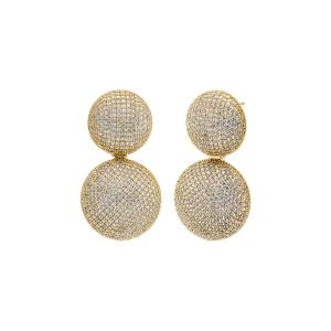 Pave Puffy Double Circle Drop Stud Earring