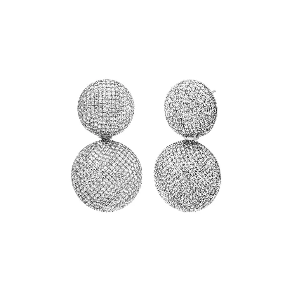 Pave Puffy Double Circle Drop Stud Earring