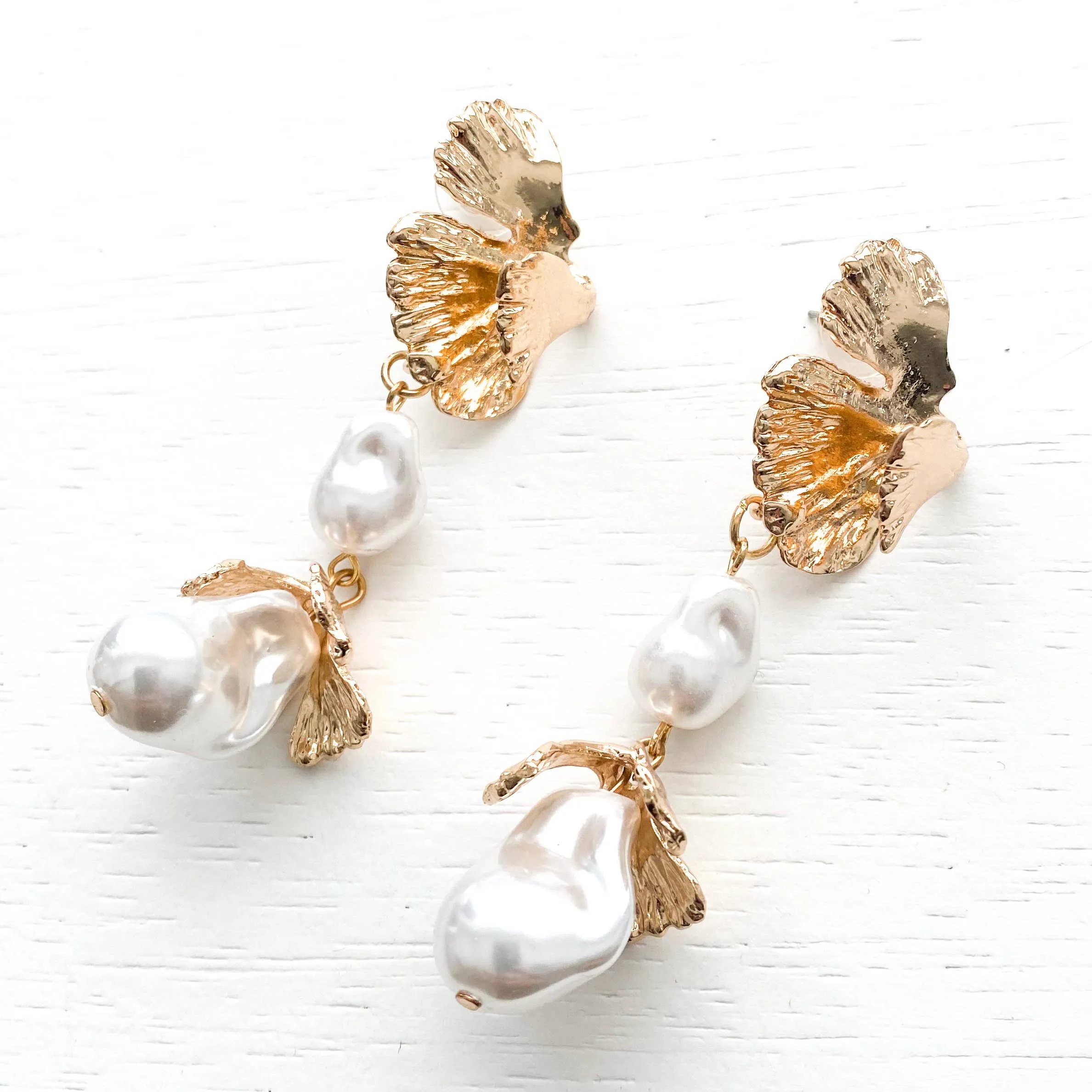 Pearl Petal Drop Statement Earrings