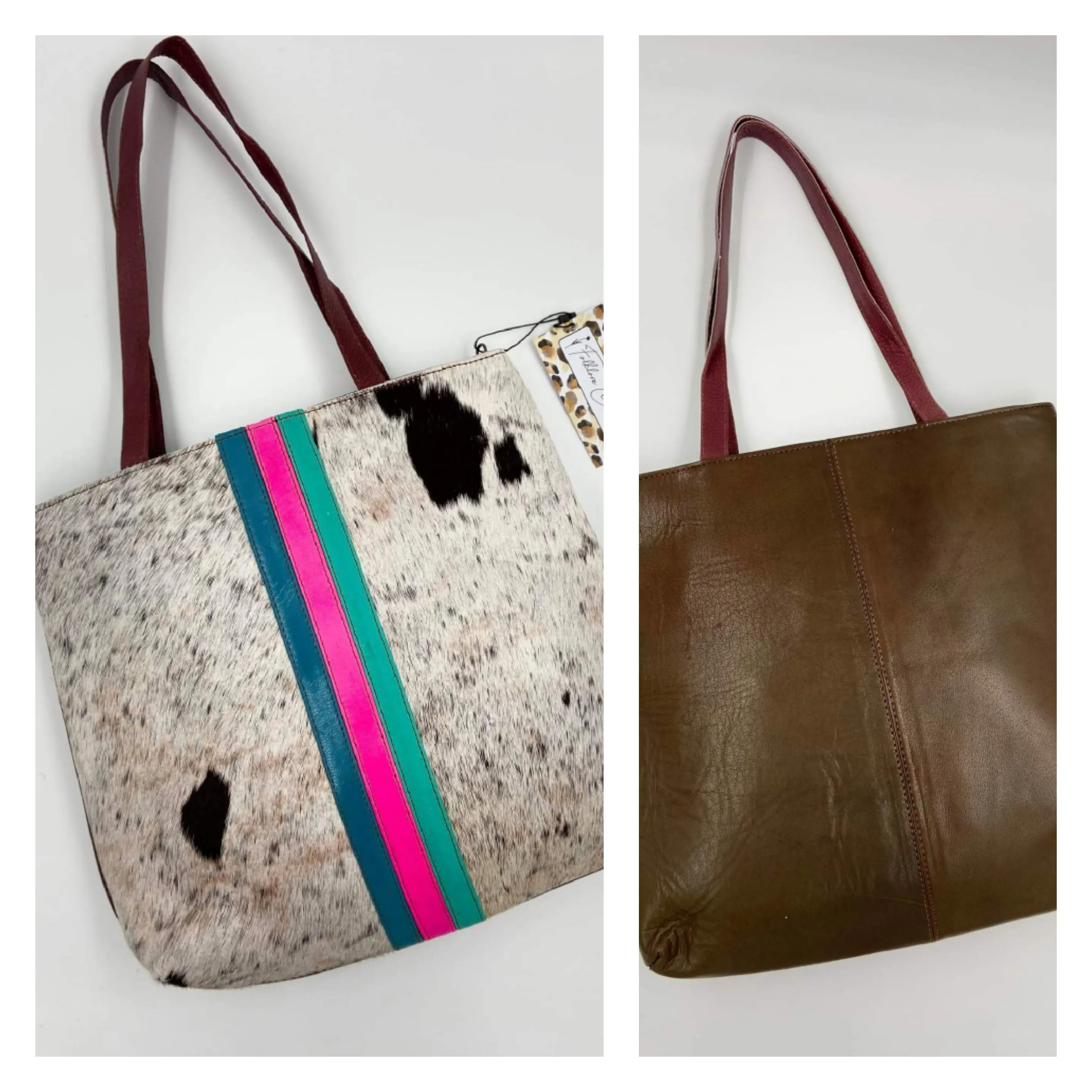 Perry Leather and Hair on Hide Tote Bag - Handmade and One of a Kind