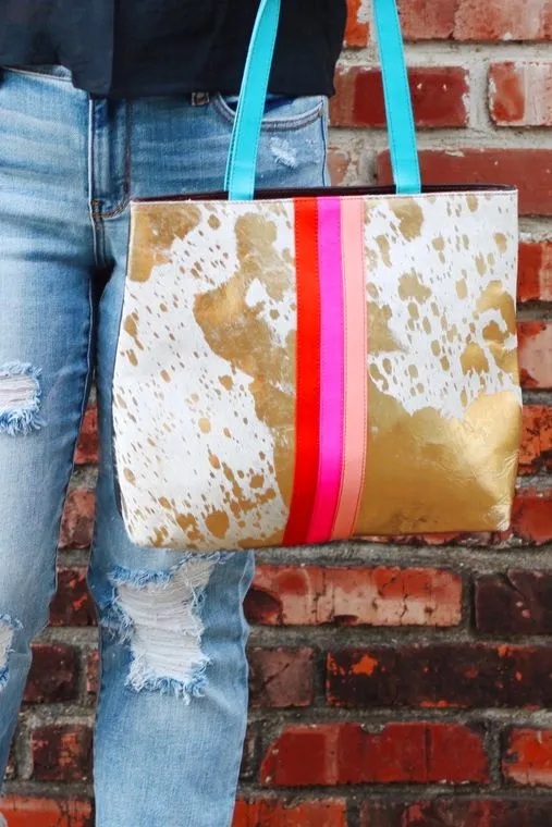 Perry Leather and Hair on Hide Tote Bag - Handmade and One of a Kind