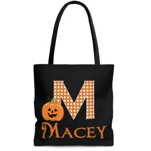 Personalized Halloween Trick Or Treat Bag, Kids Halloween Tote Bag - Pumpkin Monogram