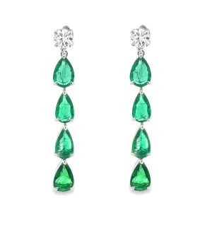 Platinum Diamond and Emerald Drop Earrings