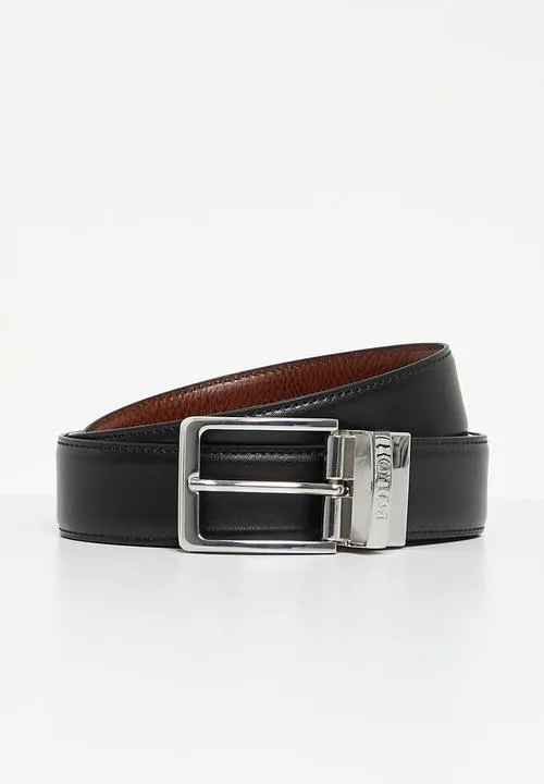 Polo Landon Coated Leather Belt - Black/Light Brown