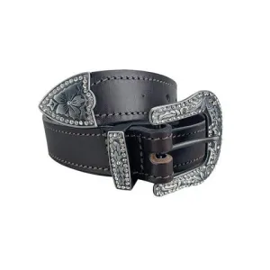 Porter Glam Western Black Belt Grey Buckle Crystal
