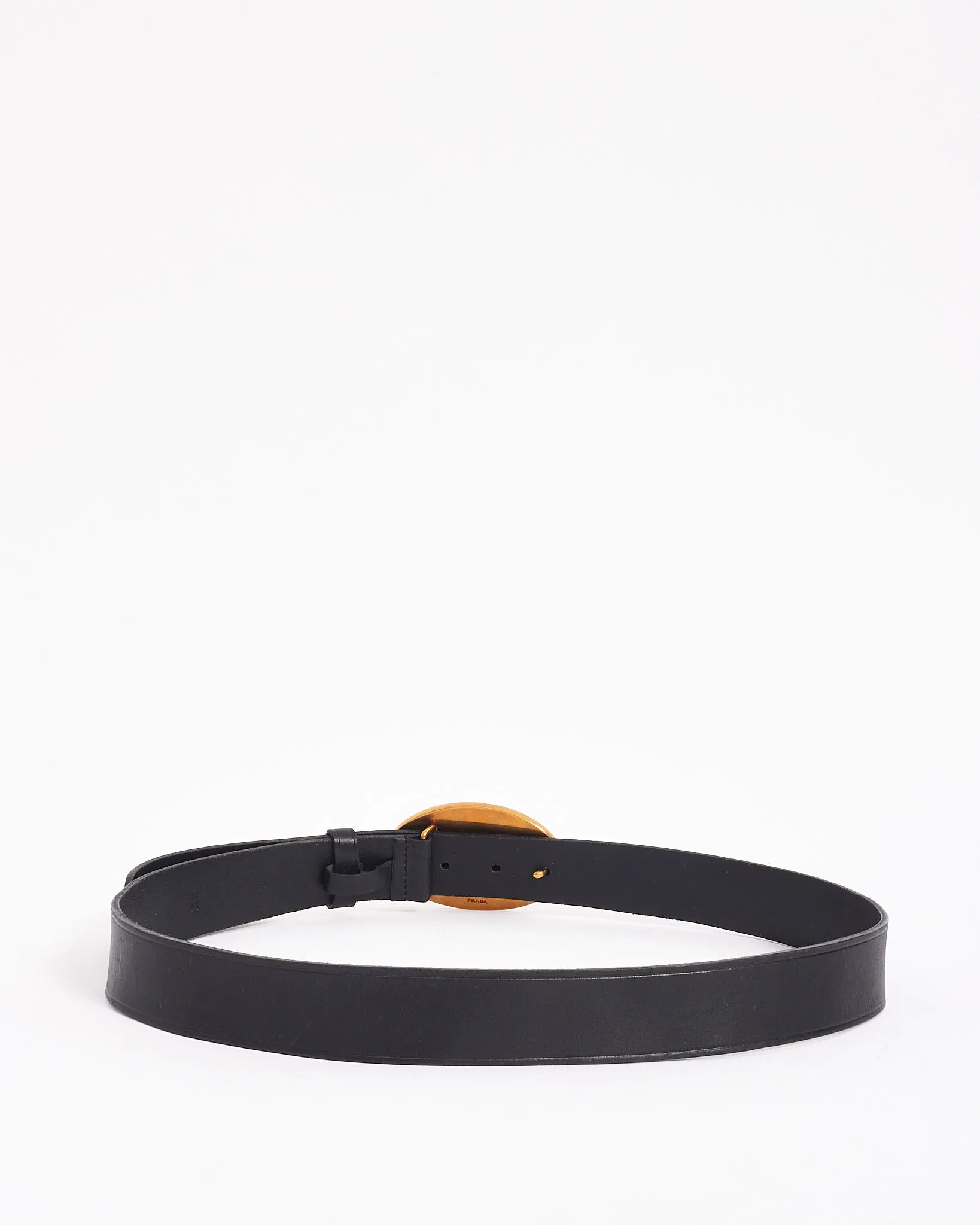 Prada Black Leather with Oval Savoia Logo Buckle Belt 38/95