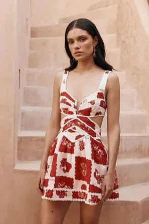 Printed Mini Dress | Cotton Blend | Strappy Back Detail